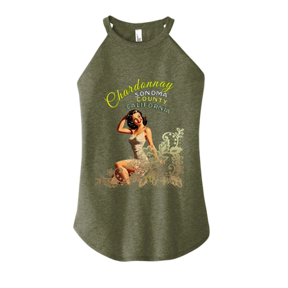 Sonoma Rebel olive green tri-blend tank top with a pinup graphic and