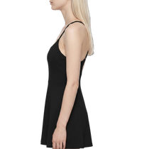 Sonoma Rebel orange A-line mini dress with U-neck and sleeveless design, made from polyester and spandex blend.