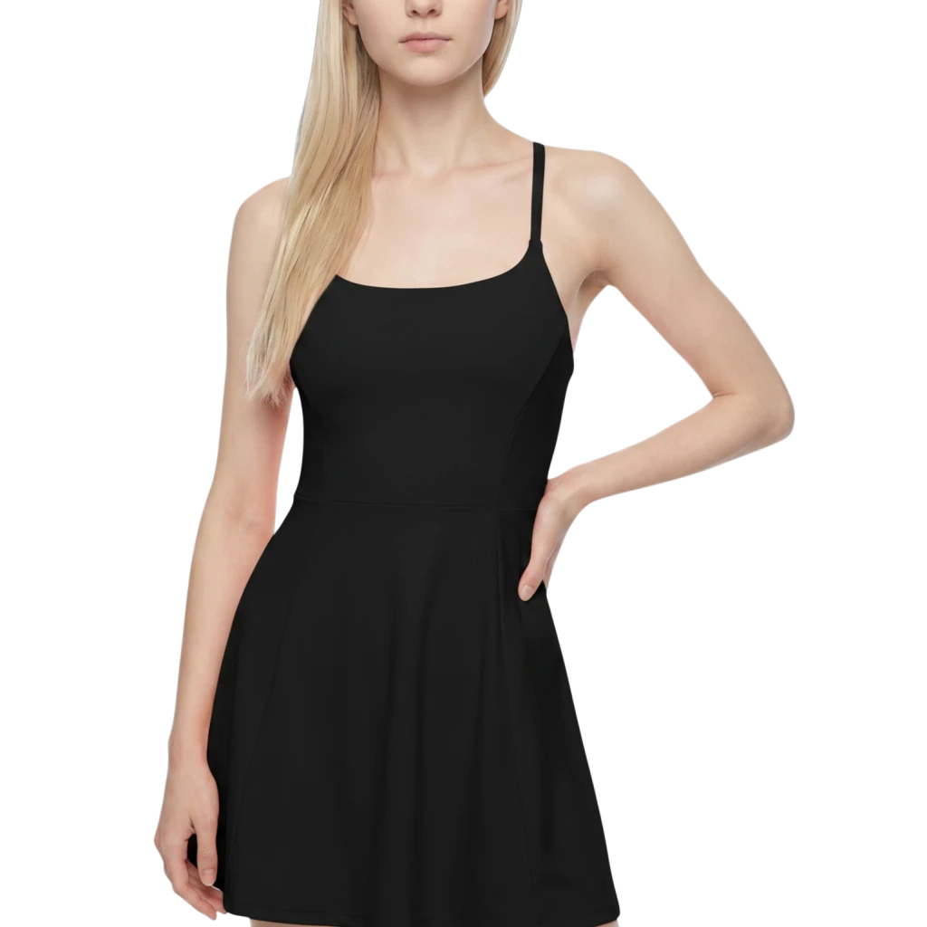 Sonoma Rebel orange A-line mini dress with U-neck and spaghetti straps, made of polyester and spandex.