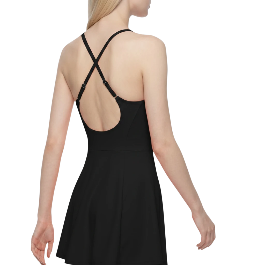 Sonoma Rebel women's orange A-line mini dress with U-neck and criss-cross back straps, made of polyester and spandex.