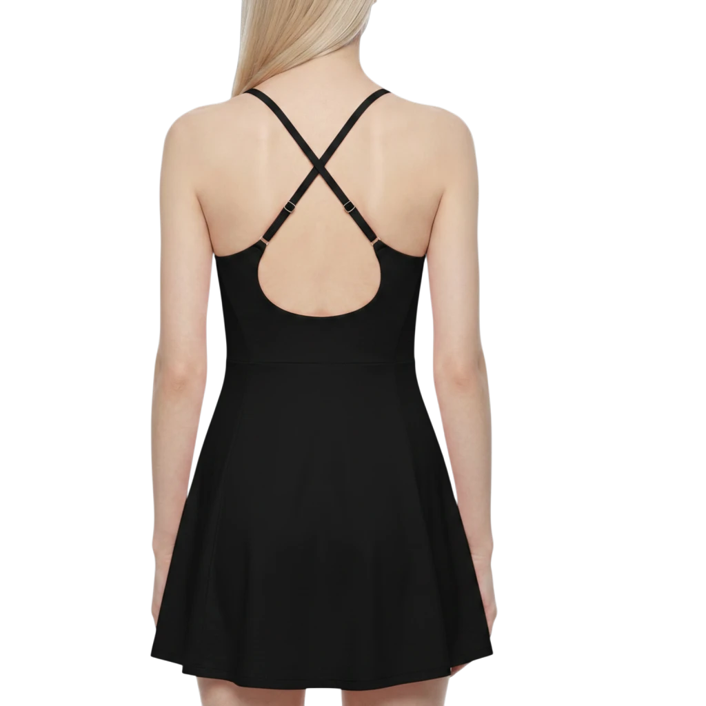 Sonoma Rebel Women's orange A-line mini dress with U-neck and criss-cross back straps, made of polyester and spandex.