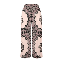 Sonoma Rebel pink wide leg lounge pants with black lace print detail. Relaxed fit, ideal for sleep or lounging.
