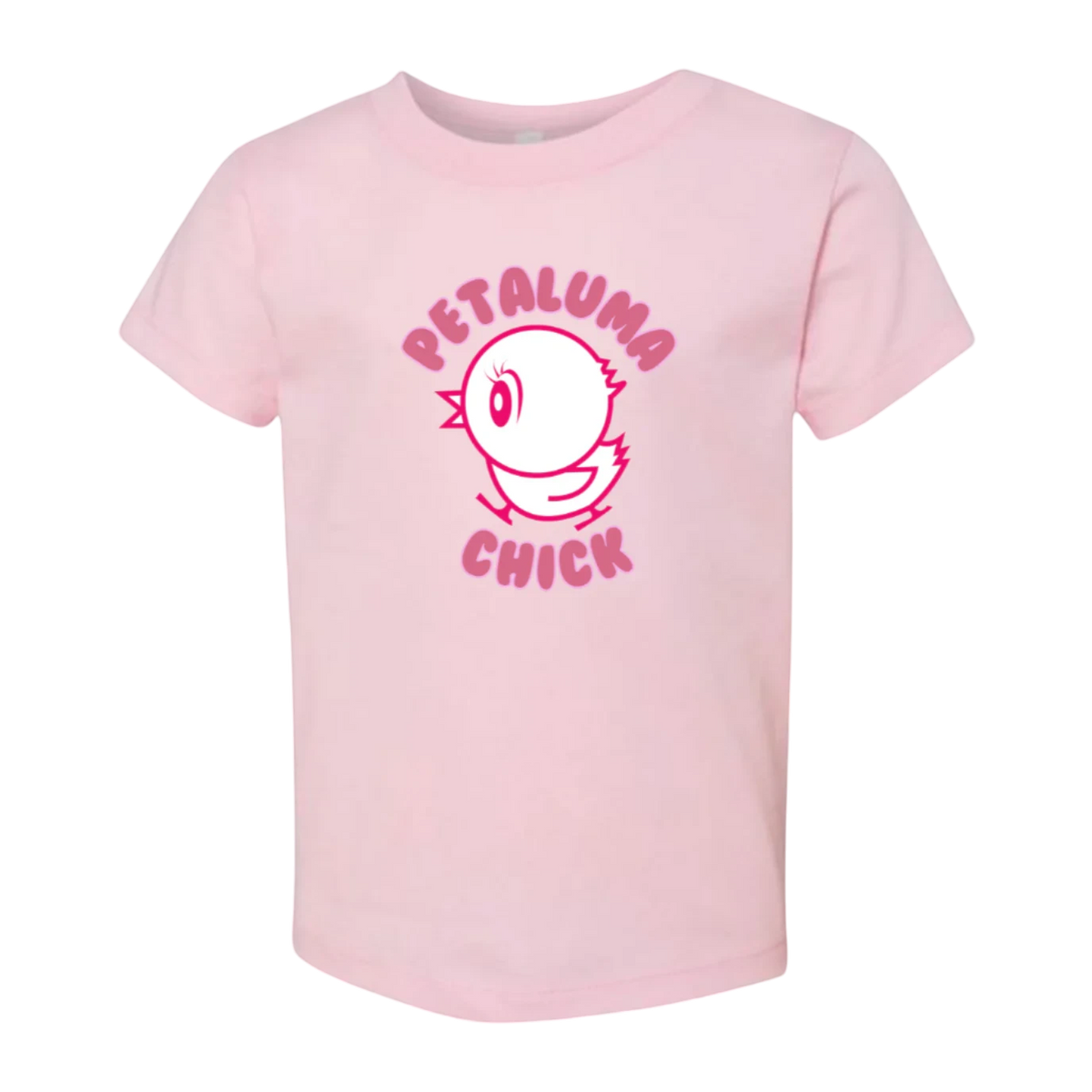 Sonoma Rebel pink cotton t-shirt for toddler girls with a cute chick graphic and "Petaluma Chick" text.