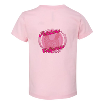 Sonoma Rebel pink cotton t-shirt for toddler girls with a circular graphic featuring a chicken silhouette and "Petaluma California" text.
