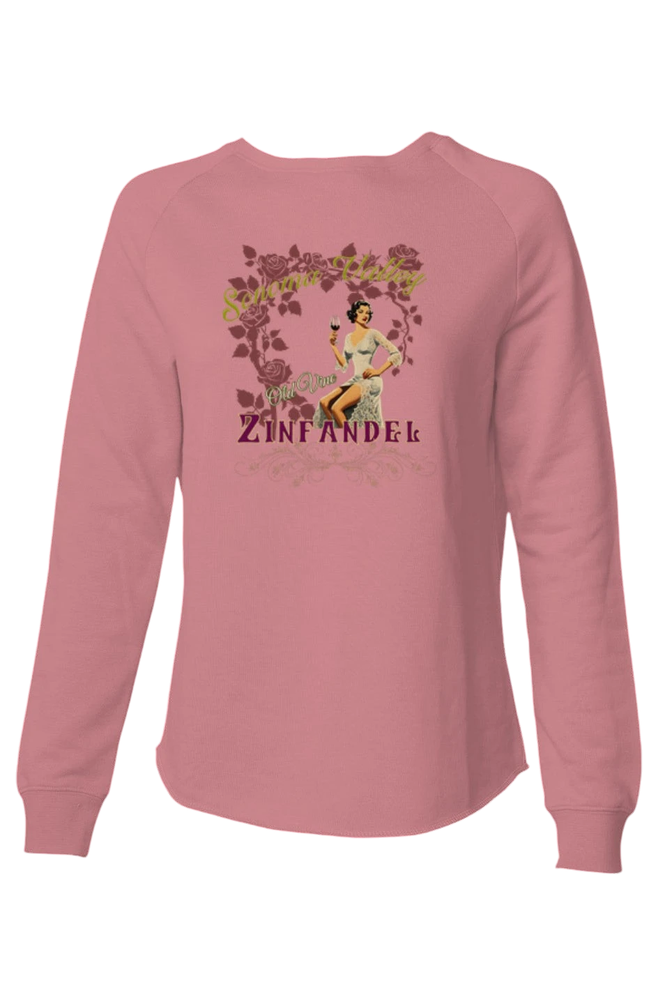 Sonoma Rebel pink cotton-polyester blend sweatshirt with a vintage pinup graphic and scalloped hem. Main image