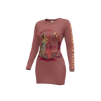 Sonoma Rebel women's long sleeve mini dress in dusty rose with a vintage pin-up graphic and "Pinot Noir" text.