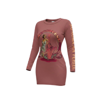 Sonoma Rebel women's long sleeve mini dress in dusty rose with a vintage pin-up graphic and "Pinot Noir" text.