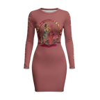 Sonoma Rebel women's long sleeve mini dress in dusty rose with a vintage pin-up graphic and "Pinot Noir" text.