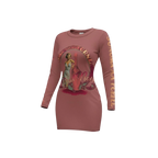 Sonoma Rebel women's long sleeve mini dress in dusty rose with a vintage pin-up graphic and "Pinot Noir" text.
