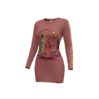 Sonoma Rebel women's long sleeve mini dress in dusty rose with a vintage pin-up graphic and "Pinot Noir" text.