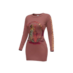 Sonoma Rebel women's long sleeve Pinot Noir dress in dusty rose with vintage pin-up graphic and California text.