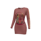Sonoma Rebel women's long sleeve Pinot Noir dress in dusty rose with vintage pin-up graphic and California text.
