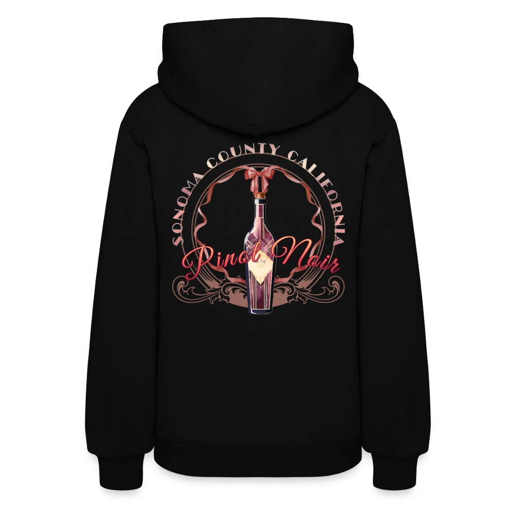 Sonoma Rebel black cotton-polyester blend women's hoodie with a graphic print of a Pinot Noir wine bottle and