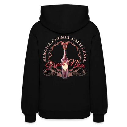Sonoma Rebel black cotton-polyester blend women's hoodie with a graphic print of a Pinot Noir wine bottle and