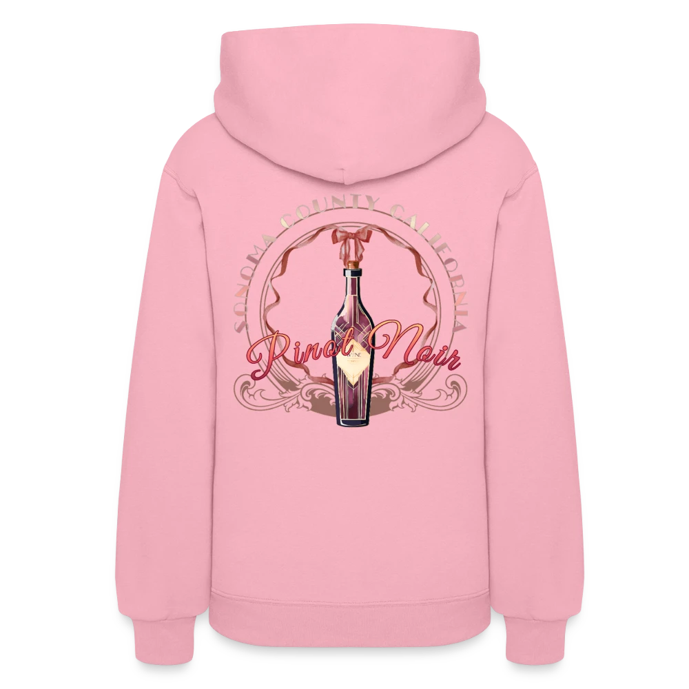 Sonoma Rebel pink cotton-polyester blend women's hoodie with a graphic of a Pinot Noir wine bottle and
