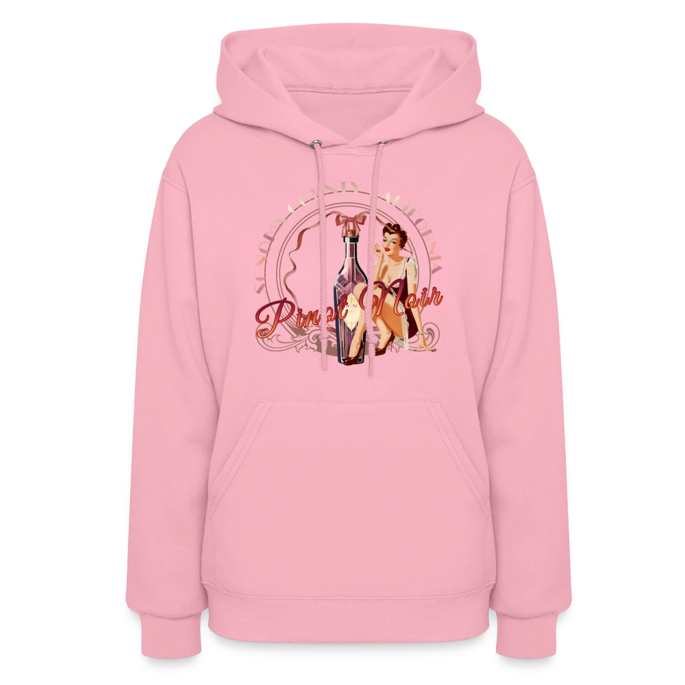 Sonoma Rebel pink cotton-polyester blend hoodie with a pinup girl and wine bottle graphic that reads "Pinot Noir"