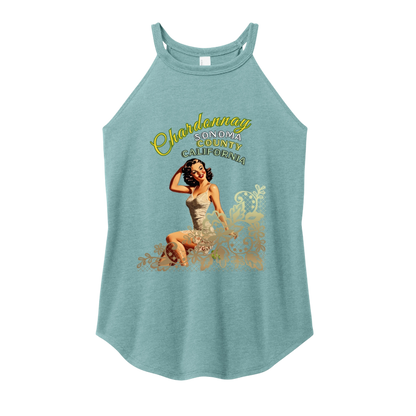 Sonoma Rebel light blue tri-blend tank top with a pin-up girl graphic and