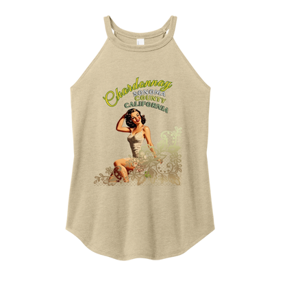 Sonoma Rebel tan tri-blend tank top with a pin-up graphic and