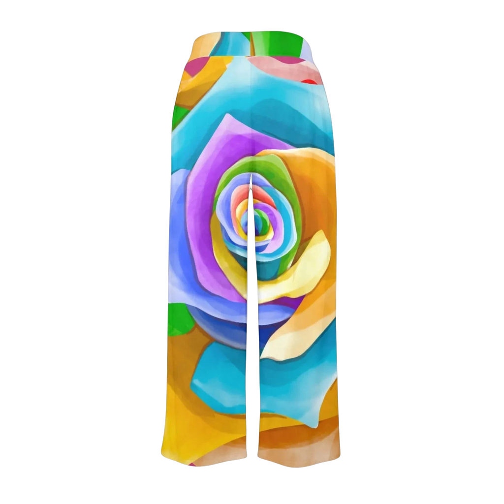 Sonoma Rebel women's wide-leg lounge pants with a vibrant rainbow rose print and adjustable drawstring waist.