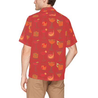Sonoma Rebel men's red Hawaiian shirt with a cocktail print, short sleeves, and notch lapel collar.