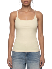 Sonoma Rebel cream ribbed cotton-spandex racerback tank top with U-neck, slim fit, and spaghetti straps.