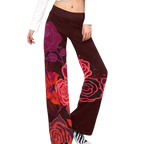 Sonoma Rebel women's straight-leg pants in dark red with a bold all-over red and purple rose print, featuring a drawstring waist and polyester-spandex blend.