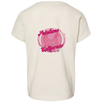 Sonoma Rebel cream cotton toddler girl t-shirt with a pink floral chicken graphic and "Petaluma California" text.