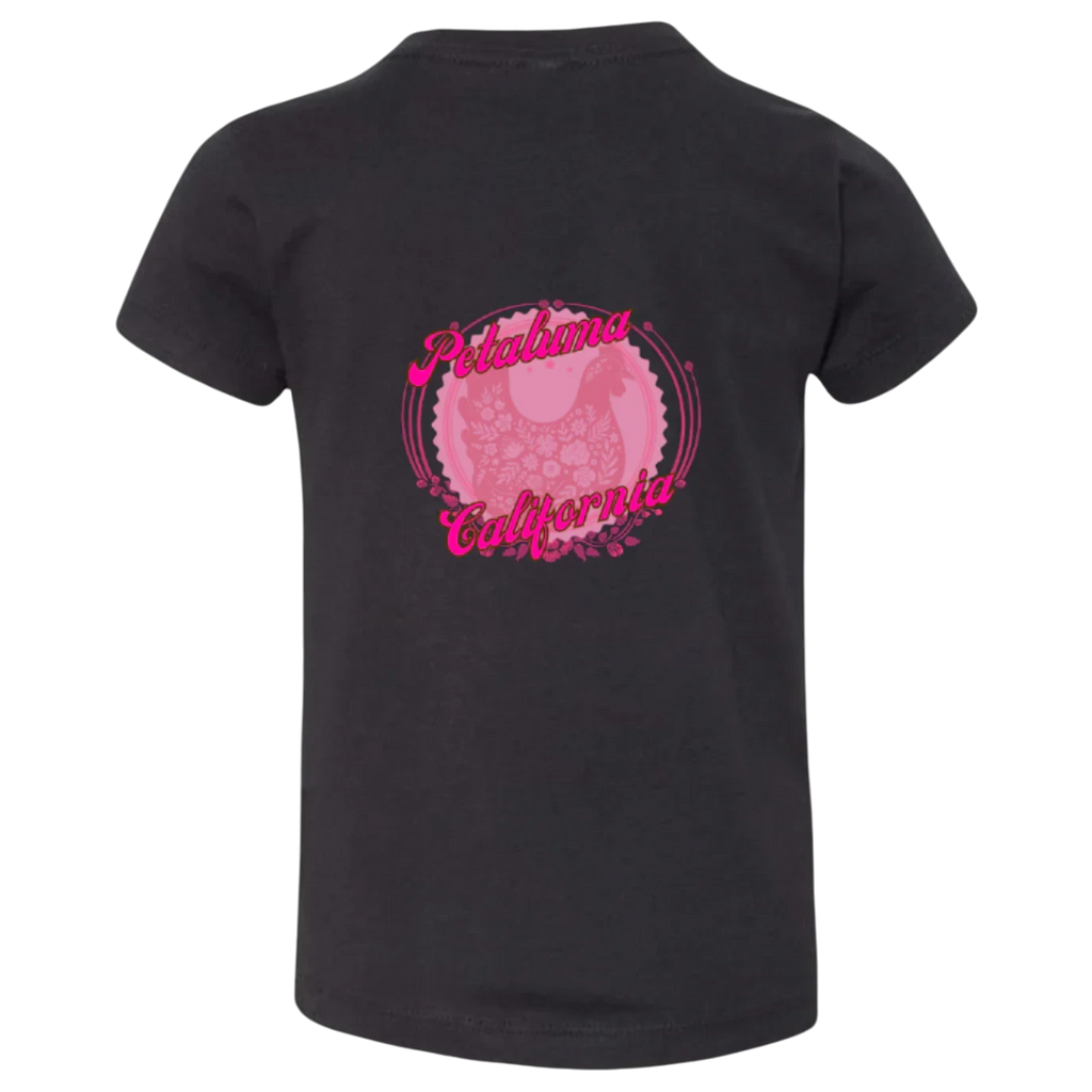 Sonoma Rebel dark grey 100% cotton toddler girl t-shirt with a pink floral chicken graphic and "Petaluma California" text.