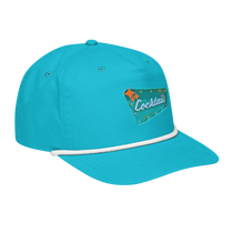 Sonoma Rebel turquoise cotton-nylon blend golf cap with a white rope detail and a vintage cocktail sign graphic.