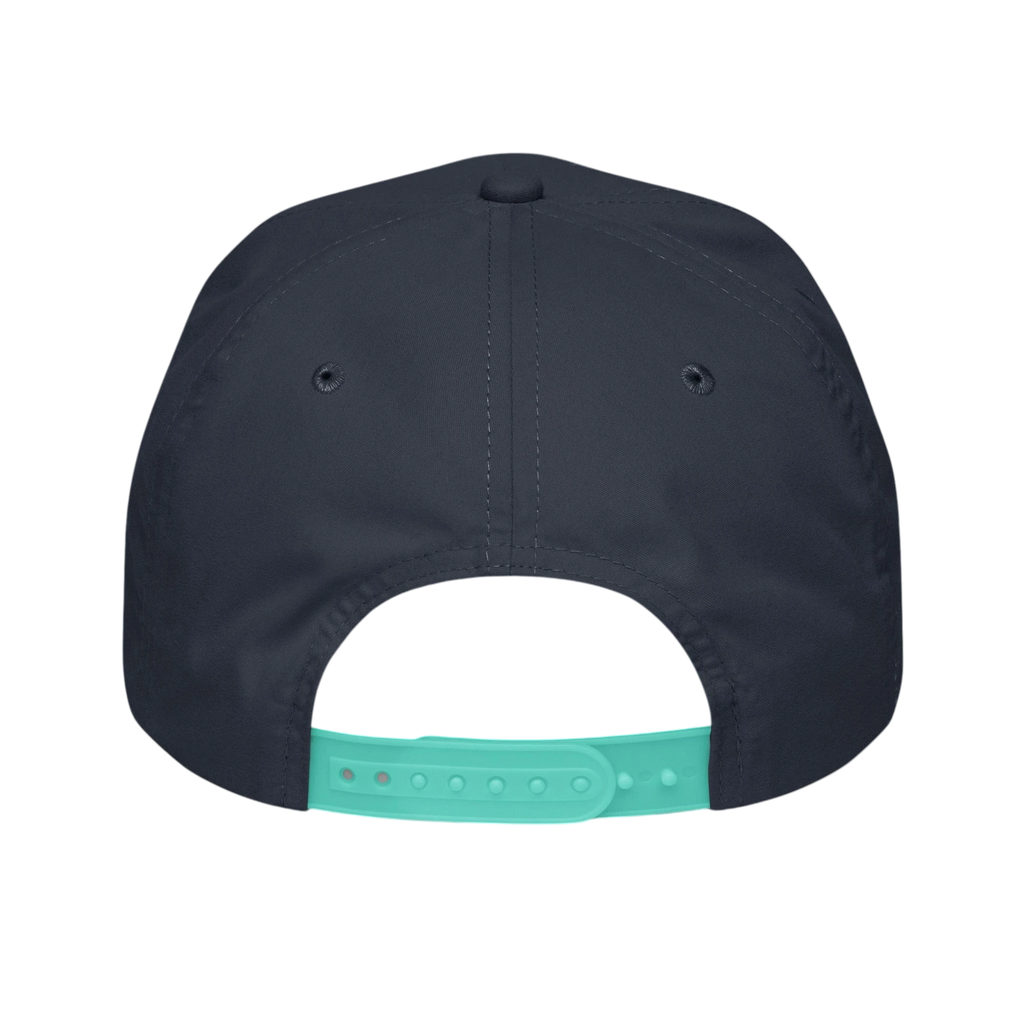 Sonoma Rebel Vintage Cocktails Golf Rope Cap in navy with a contrasting mint green snapback closure. This cap features an unstructured 5-panel silhouette and a semi-curved bill.