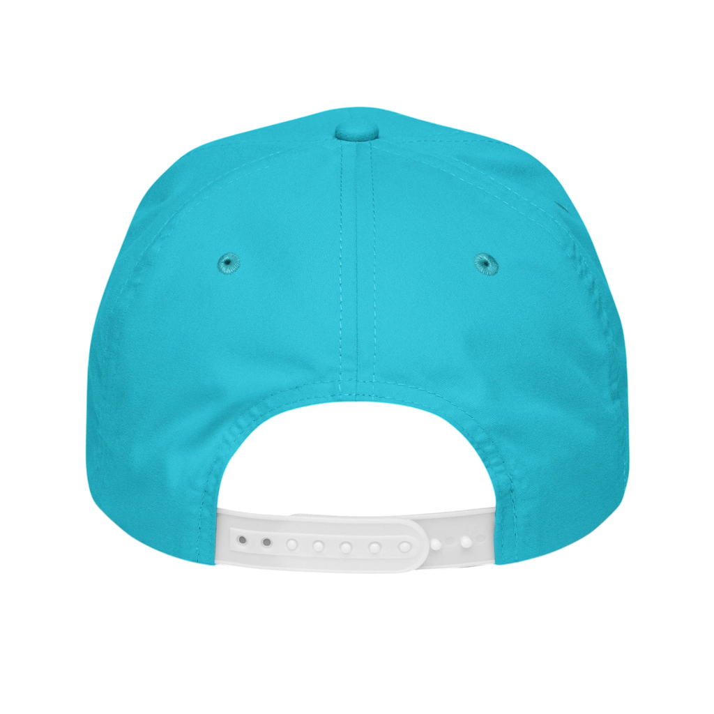 Sonoma Rebel Vintage Cocktails Golf Rope Cap in bright turquoise with a white adjustable snapback. This cap features a 5-panel design and a semi-curved bill.
