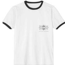 Sonoma Rebel white ringer t-shirt with black collar and sleeves, featuring a black graphic print for Jack London Saloon Glen Ellen California.