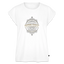 Sonoma Rebel white cotton blend women's t-shirt with rolled sleeves and scoop neck, featuring a circular graphic with "Sonoma County California West Coast" text.