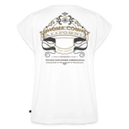Sonoma Rebel white cotton blend t-shirt with rolled sleeves and a scoop neck featuring a graphic print with "Sonoma County California" and "Est. 1850"