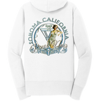 Sonoma Rebel white cotton blend full-zip hoodie with "Pinot Noir" graphic featuring a vintage pinup girl and "Sonoma California" text.