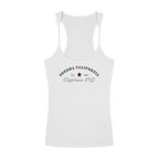 Sonoma Rebel white ribbed racerback tank top with U-neck and California O.G. graphic print. 96% cotton, 4% spandex.