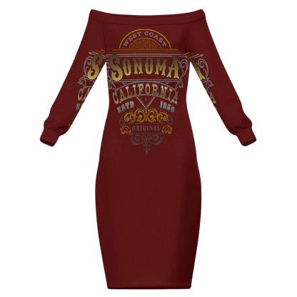 Sonoma Rebel wine country off-the-shoulder dress in deep red with