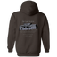 Sonoma Rebel men's brown midweight fleece hoodie with a graphic print of Wolf House in Glen Ellen, California.