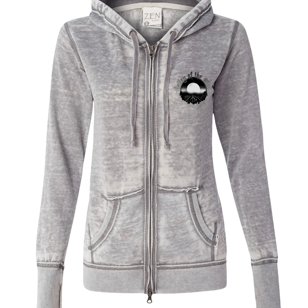 Sonoma Rebel Women's grey burnout fleece full zip hoodie with front pockets and a graphic logo on the left chest.