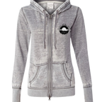 Sonoma Rebel Women's grey burnout fleece full zip hoodie with front pockets and a graphic logo on the left chest.