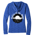 Sonoma Rebel Misty Moon womens royal blue heathered cotton-blend full zip hoodie with graphic.