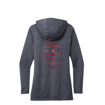 Sonoma Rebel dark heather grey tri-blend hoodie with "Writer's Love Lives Forever" graphic on back.